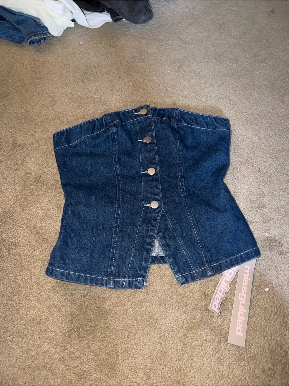 Missguided Blue Denim Corset Tube top